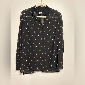 Cabi Sheer Long Sleeve Blouse with Embroidered Flowers. Size Small